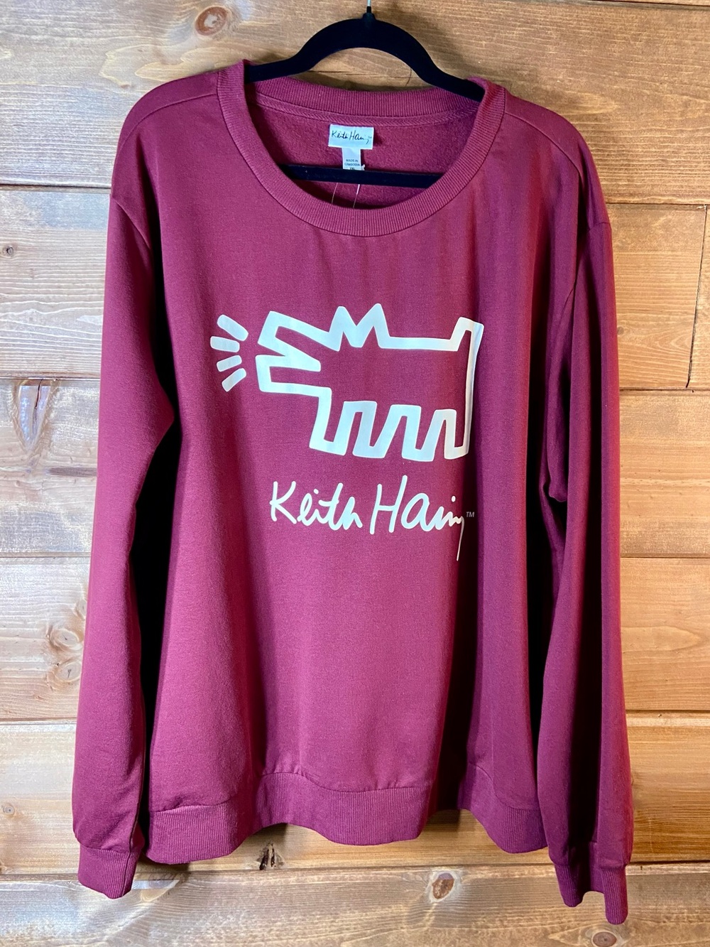Keith Haring Maroon Crewneck Sweatshirt with Cream Graphic Size XXL 🩷